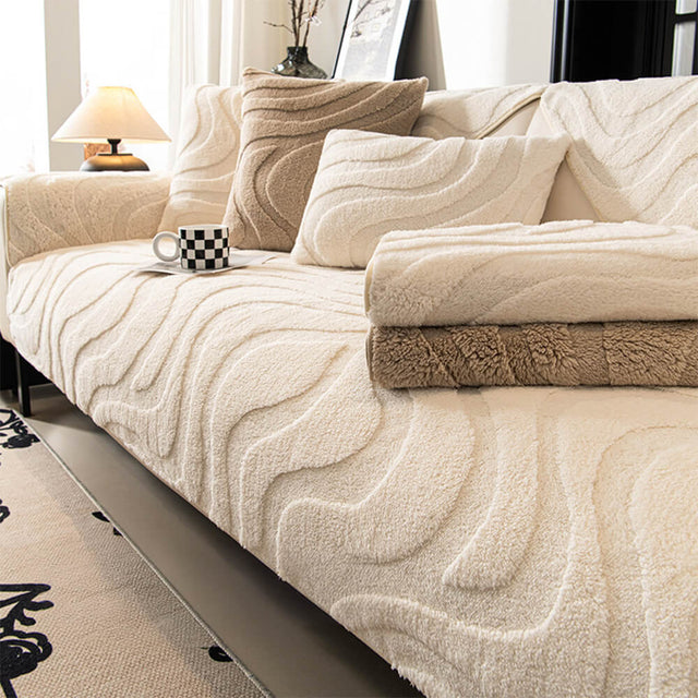 Warm Plush Curved Jacquard Non-Slip Sofa Protector Cover