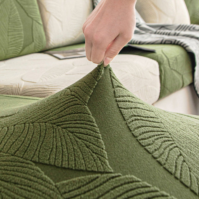 Modern Leaf Jacquard Waterproof Anti-Scratch Couch Cover