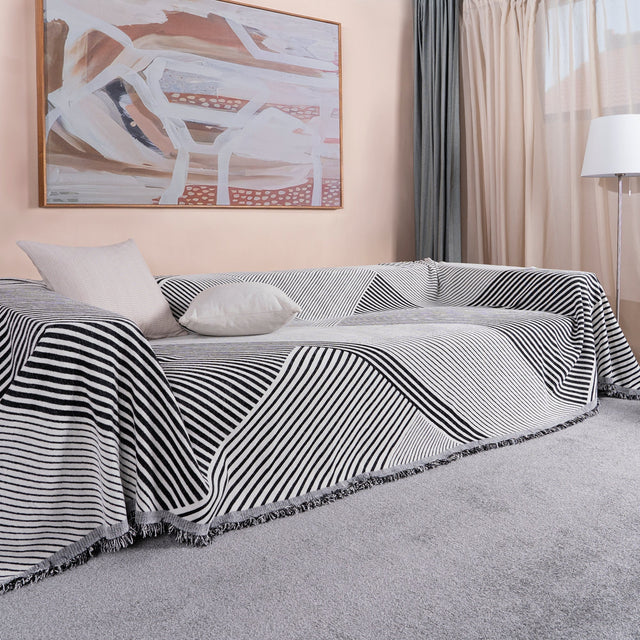Black Geometric Reversible Sofa Cover - Modern, Stylish & Durable Sofa Protection