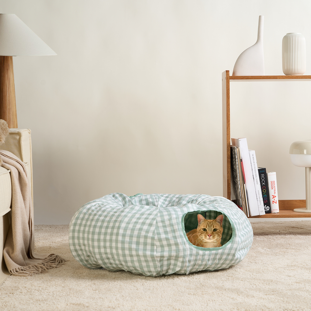 Tartan Foldaway Cat Tunnel & Bed – Cozy, Durable, and Interactive