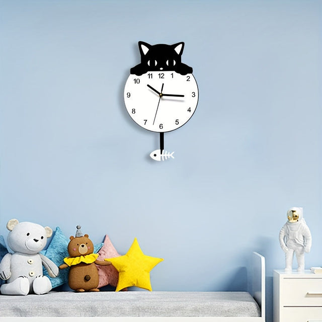 Purrfect Time Stylish Swinging Cat Wall Clock Modern Design