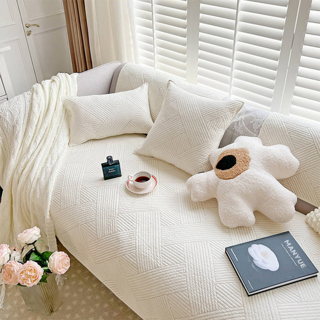 Minimalist All-Season Solid Cotton Geometric Couch Cover