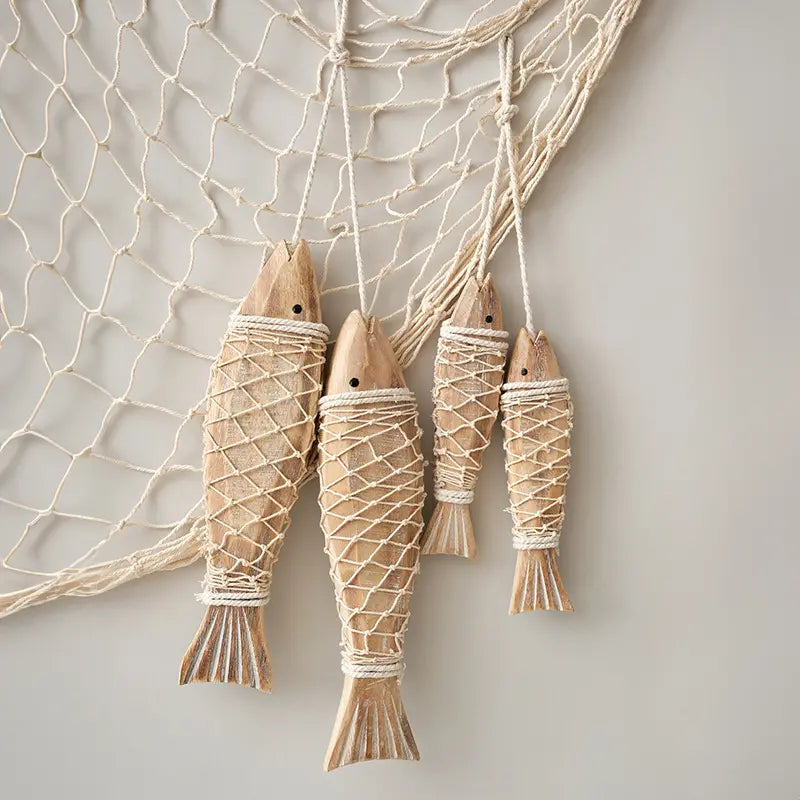 Mediterranean Style Wooden Fish Ornaments for Coastal Decor