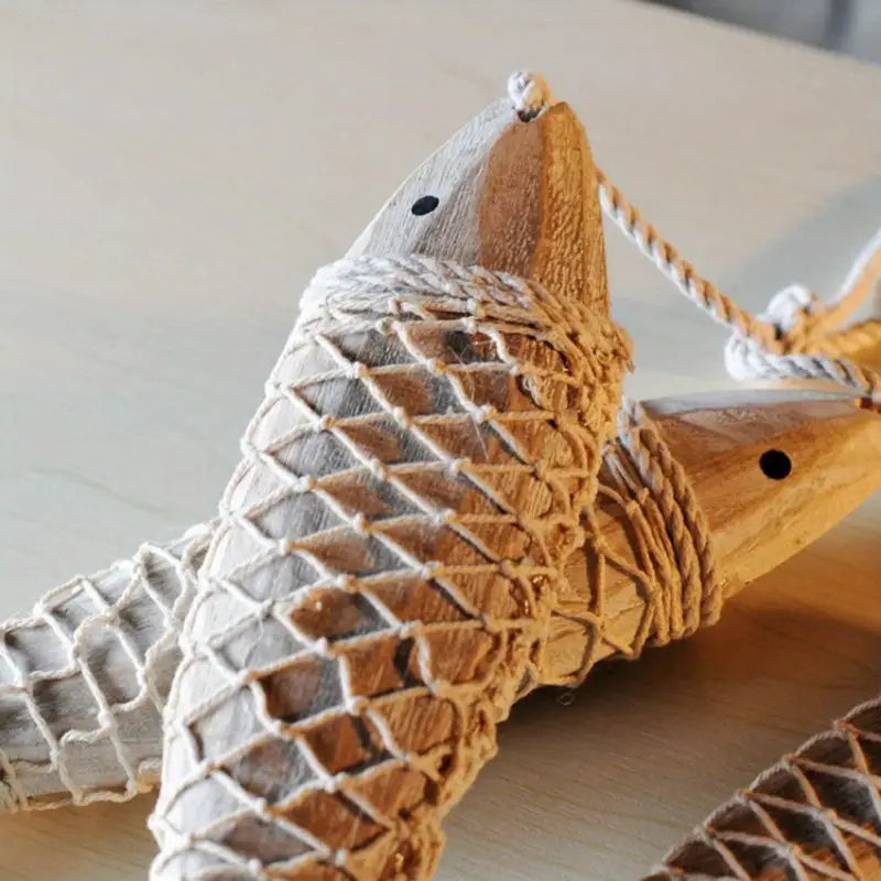 Mediterranean Style Wooden Fish Ornaments for Coastal Decor