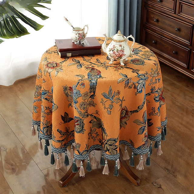 Chenille Jacquard Elegant Floral Tablecloth-1