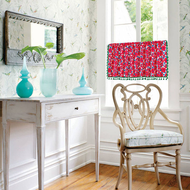 Red Flower Print Tassel Tier Curtain-3