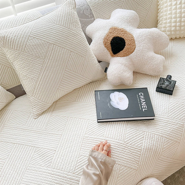 Minimalist All-Season Solid Cotton Geometric Couch Cover