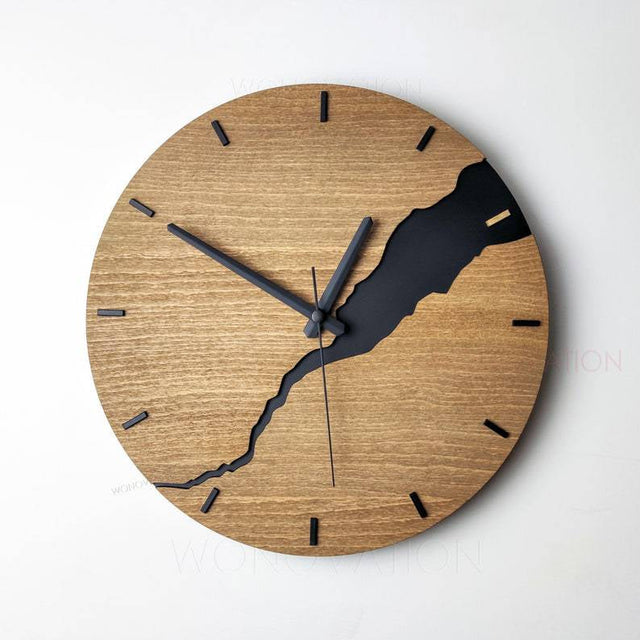 Rustic Wall Clock with Cracked Wood Finish and Unique Design