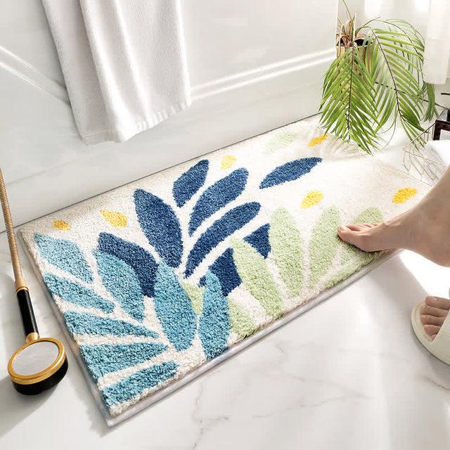 Ownkoti Leaf Pattern Soft Non-Slip Bathroom Rug-2