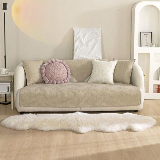 Minimalist All-Season Solid Cotton Geometric Couch Cover