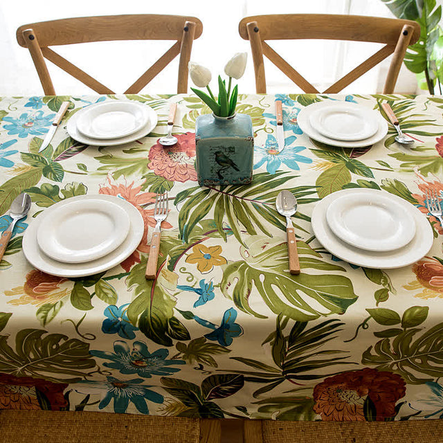 Tropical Rainforest Monstera Pure Cotton Tablecloth-4