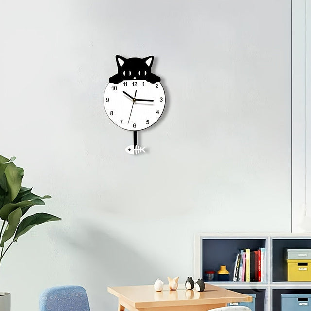Purrfect Time Stylish Swinging Cat Wall Clock Modern Design