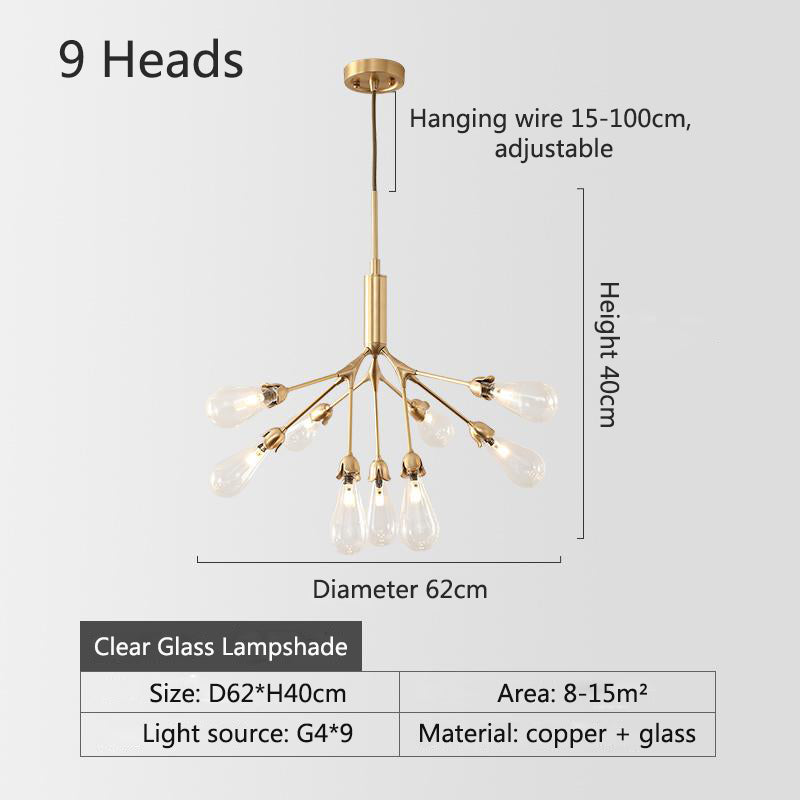 Inflorescence Ceiling Lamp - Nordic Luxury Copper LED Chandelier | Modern Lighting for Kitchens, Dining Rooms & Hallways