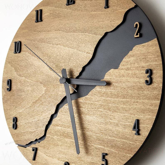 Rustic Wall Clock with Cracked Wood Finish and Unique Design