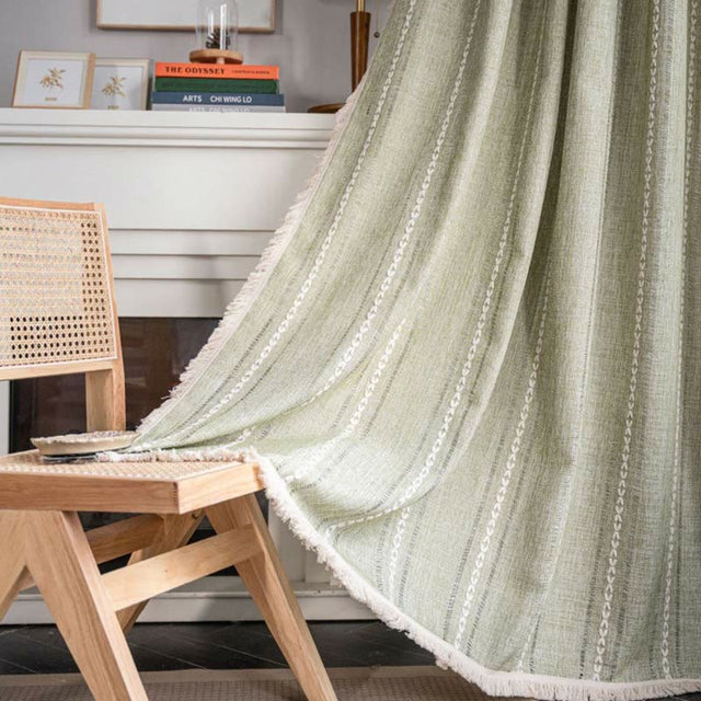 Simple Stripe Hollow-out Semi-shading Tassel Curtain