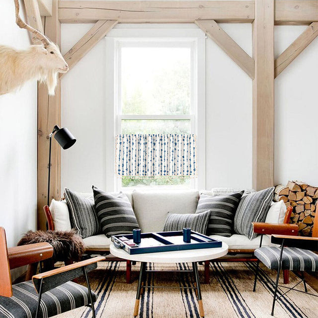 Blue ECG Tassel Cabinet Curtain in Cotton Linen Fabric