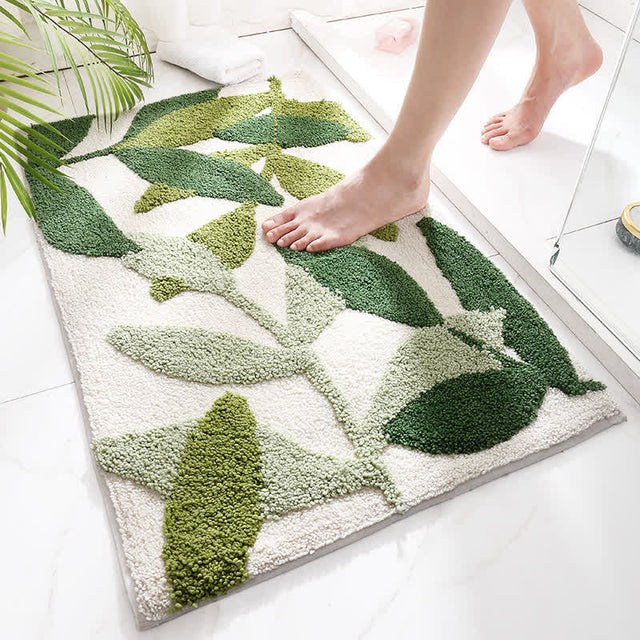 Ownkoti Green Leaf Print Soft Non-Slip Floor Rug-1