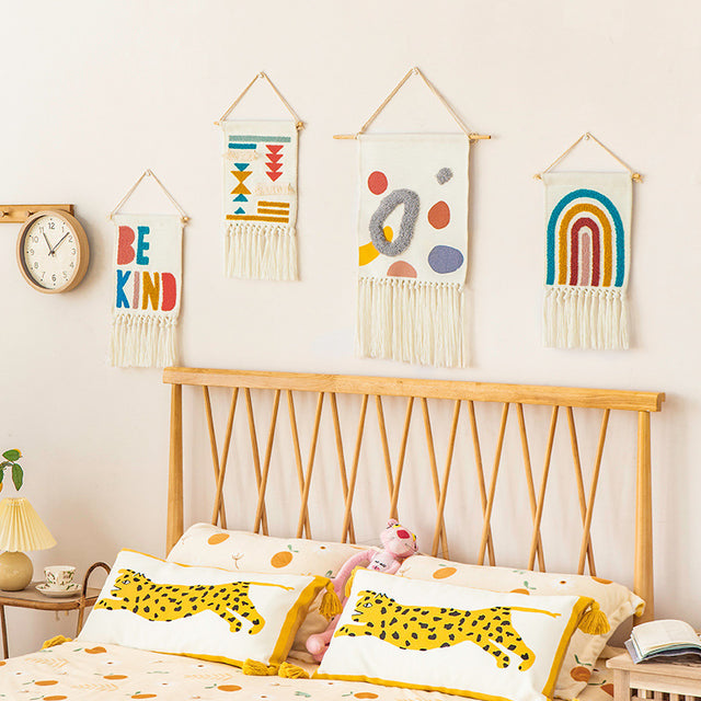 Tufted Wall Art – Geometric Rainbow Embroidery Tapestry