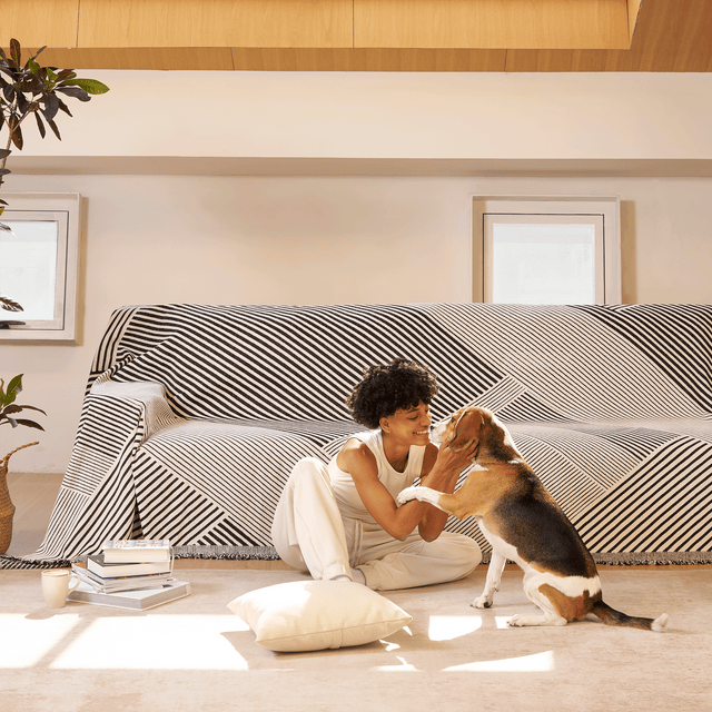 Black Geometric Reversible Sofa Cover - Modern, Stylish & Durable Sofa Protection