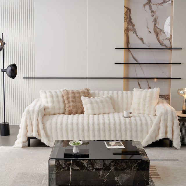 Luxe Ripple Faux Fur Sofa Cover - Modern, Stylish & Durable Sofa Protection