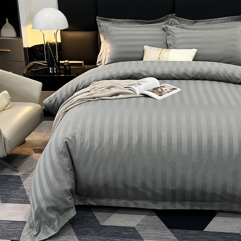 Nordic Luxe Hotel Striped Duvet Cover Set (Organic Cotton, 600 TC)