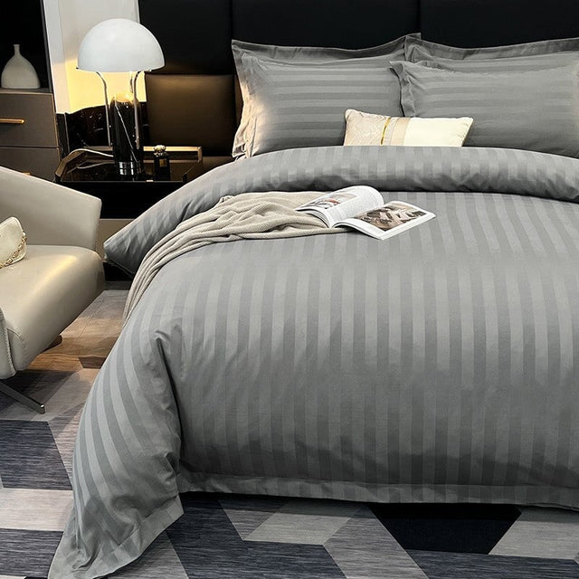 Nordic Luxe Hotel Striped Duvet Cover Set (Organic Cotton, 600 TC)