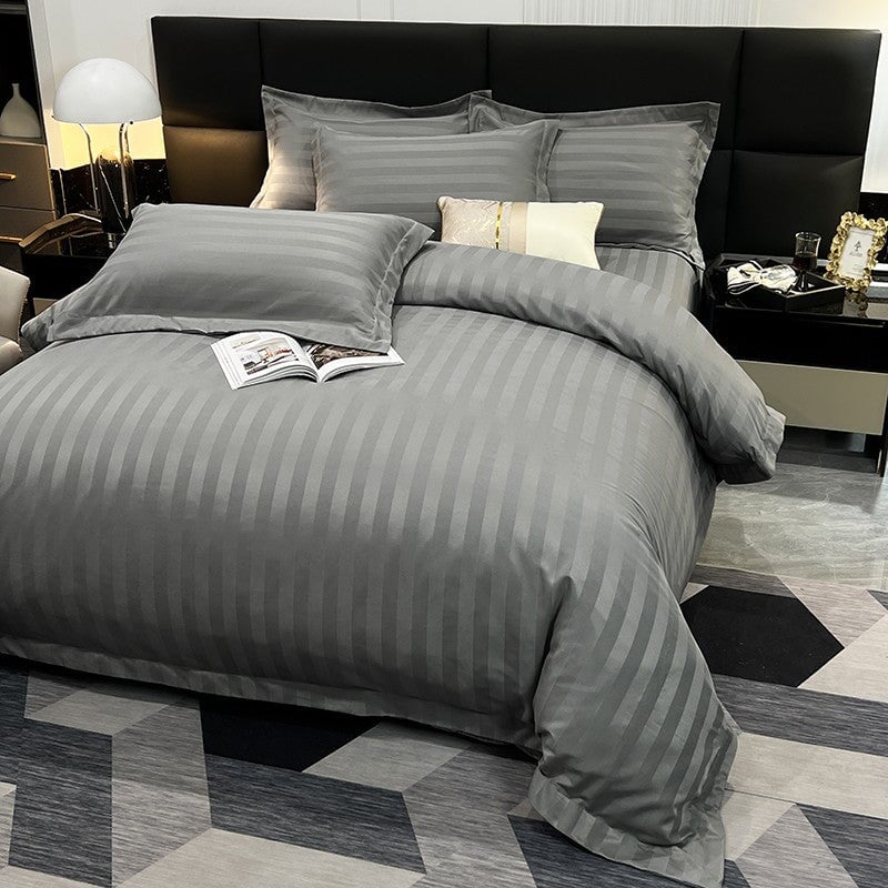 Nordic Luxe Hotel Striped Duvet Cover Set (Organic Cotton, 600 TC)