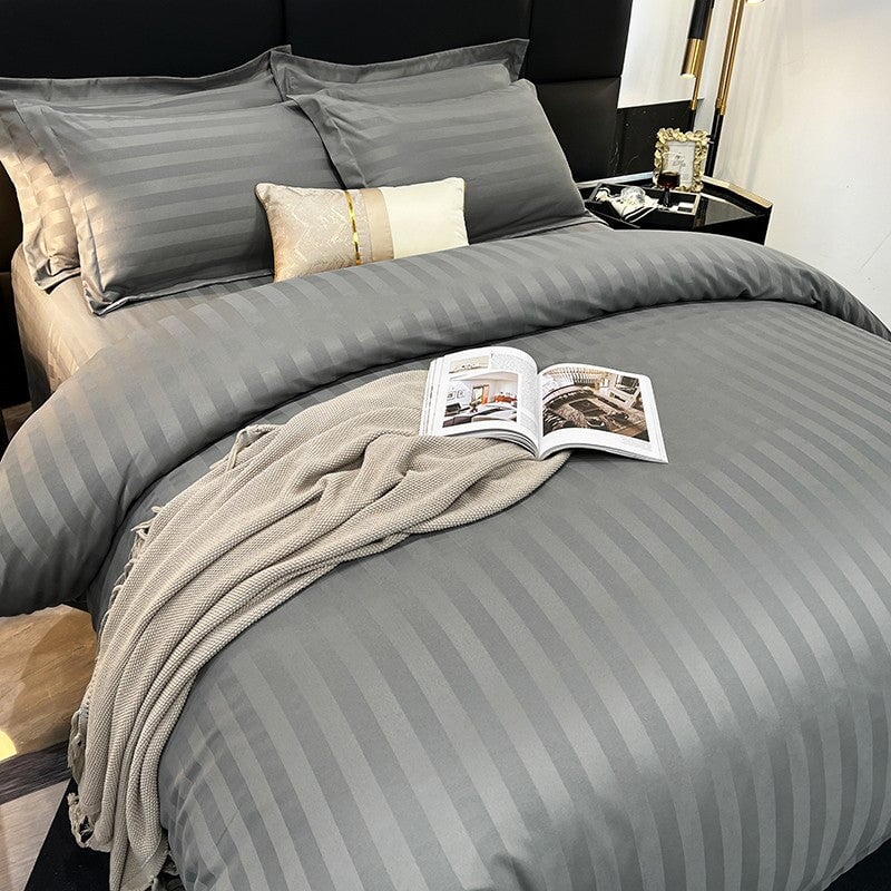 Nordic Luxe Hotel Striped Duvet Cover Set (Organic Cotton, 600 TC)