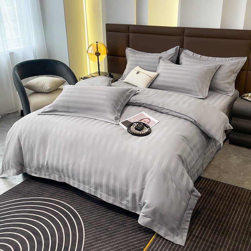 Nordic Luxe Hotel Striped Duvet Cover Set (Organic Cotton, 600 TC)