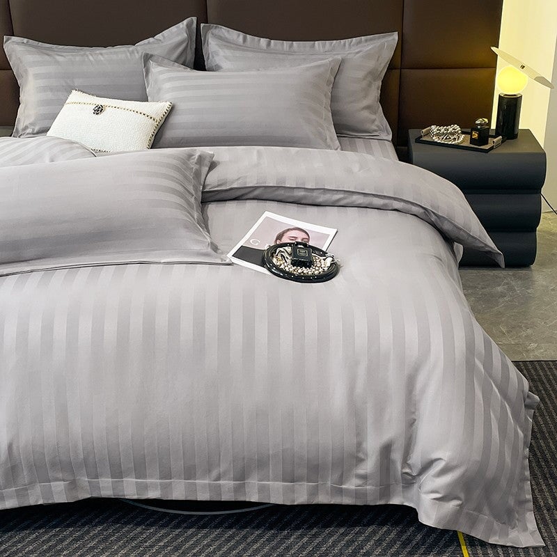 Nordic Luxe Hotel Striped Duvet Cover Set (Organic Cotton, 600 TC)