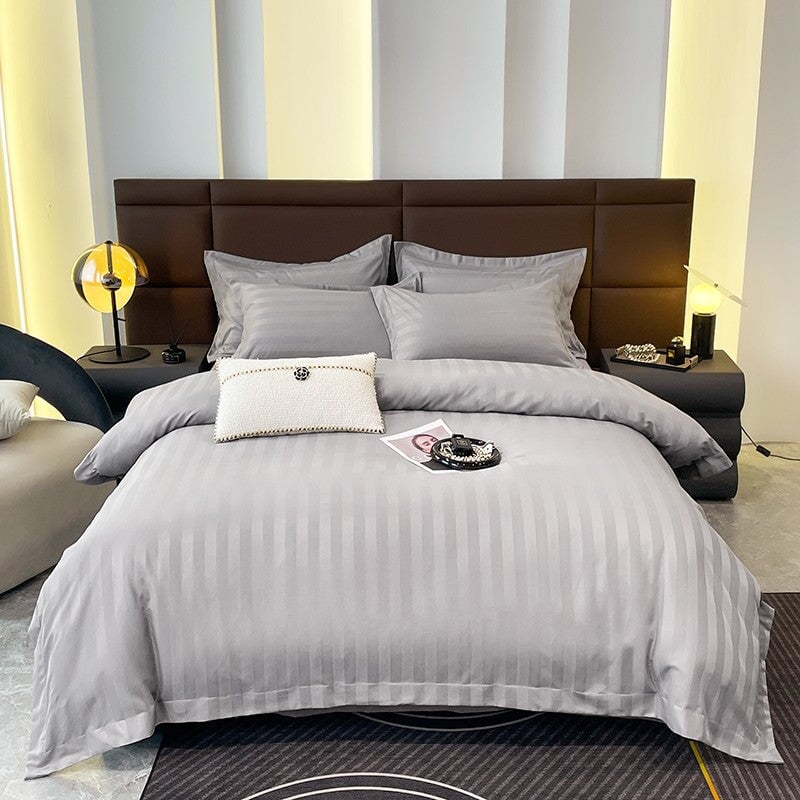 Nordic Luxe Hotel Striped Duvet Cover Set (Organic Cotton, 600 TC)