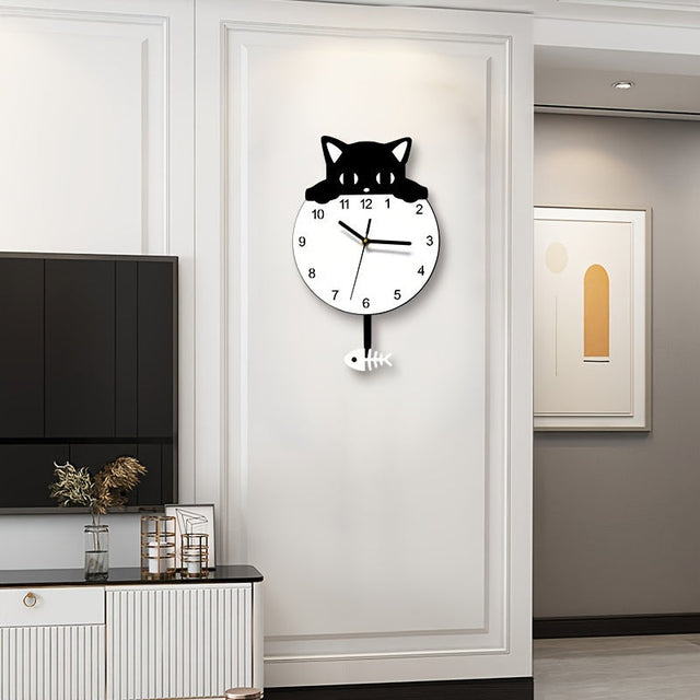 Purrfect Time Stylish Swinging Cat Wall Clock Modern Design