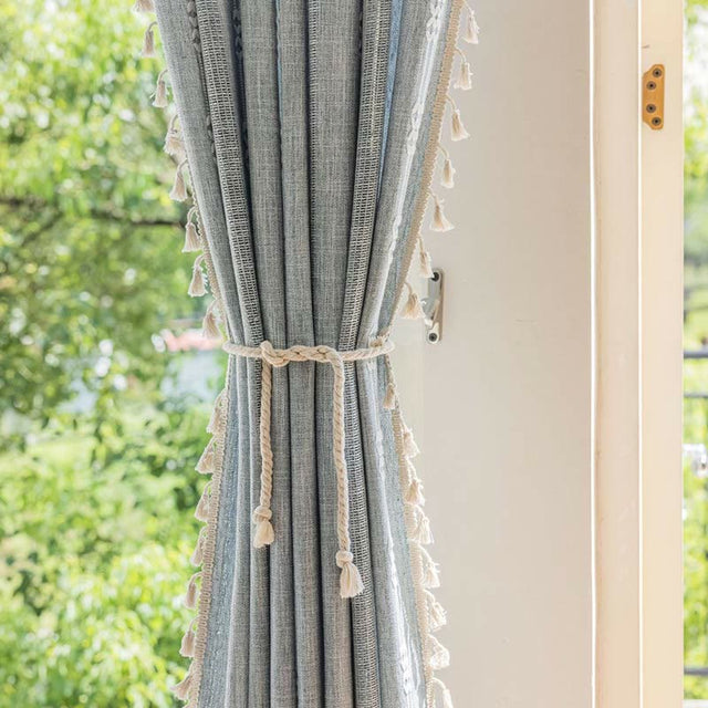Striped Hollow-Out Tassel Light Filtering Curtain