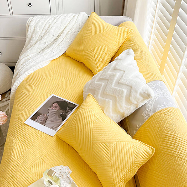Minimalist All-Season Solid Cotton Geometric Couch Cover