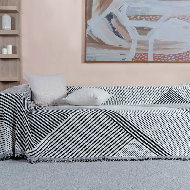 Black Geometric Reversible Sofa Cover - Modern, Stylish & Durable Sofa Protection