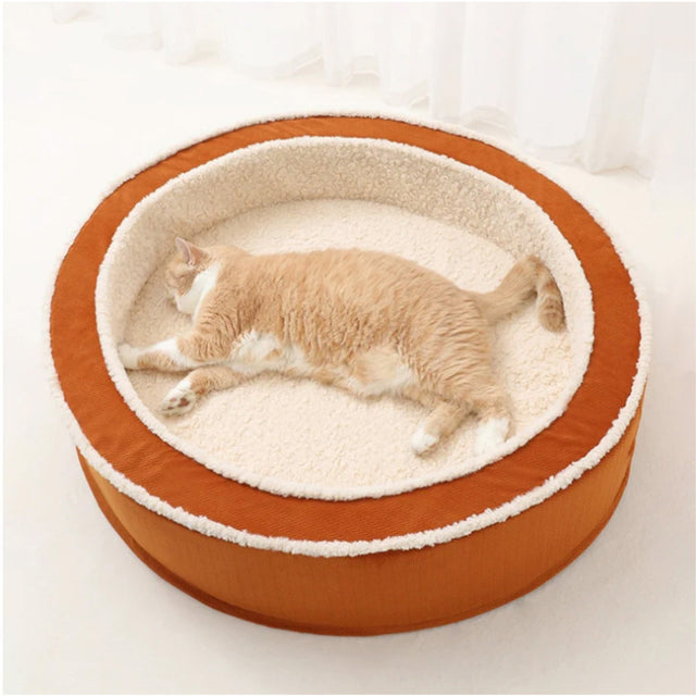 Cozy Warm Round Pet Bed Plush Orthopedic Non-Slip Design