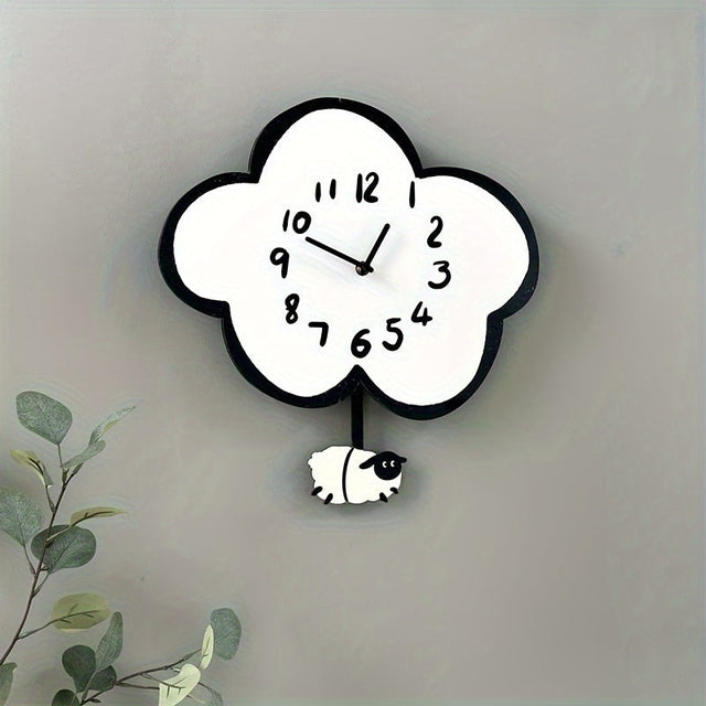 WhimsicalTime Playful Cartoon Wall Clock with Swinging Sheep