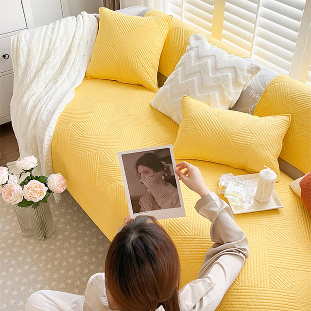 Minimalist All-Season Solid Cotton Geometric Couch Cover