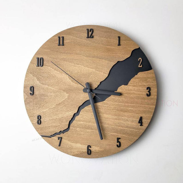 Rustic Wall Clock with Cracked Wood Finish and Unique Design