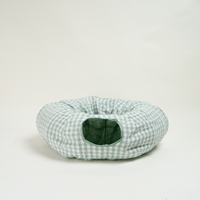 Tartan Foldaway Cat Tunnel & Bed – Cozy, Durable, and Interactive