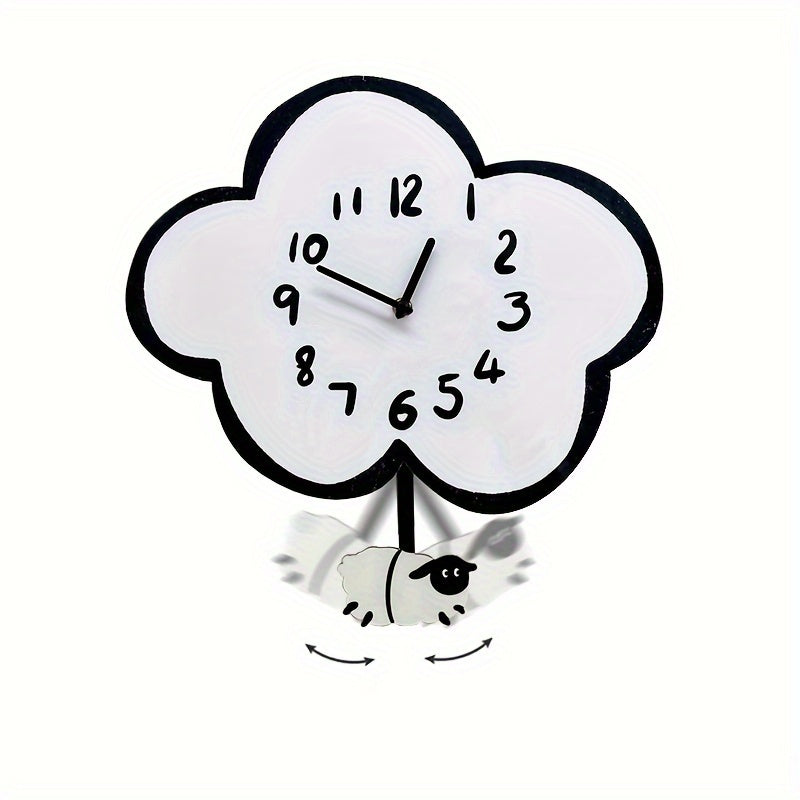 WhimsicalTime Playful Cartoon Wall Clock with Swinging Sheep