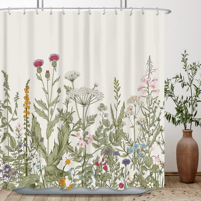 Pastoral Style Plants Waterproof Shower Curtain-1