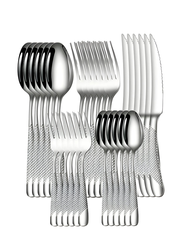 6/30 Piece Stainless Steel Silver Cutlery Set with Elegant Design