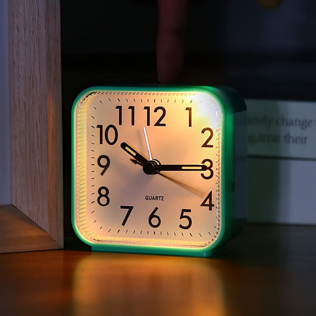 Elegant Rectangular Alarm Clock with Glowing Hands and Nightlight
