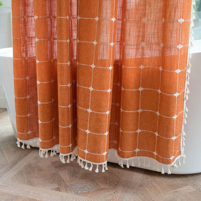 Plaid Cotton Linen Farmhouse Shower Curtain-4