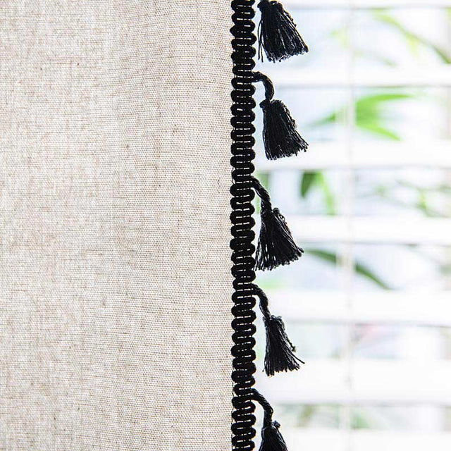 Geometric Tassel Curtain Semi Blackout Drapes in Cotton Blend