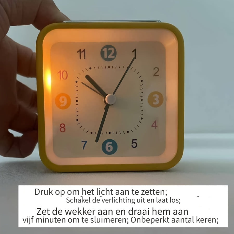 Square Metal Alarm Clock with Night Light and Snooze Feature