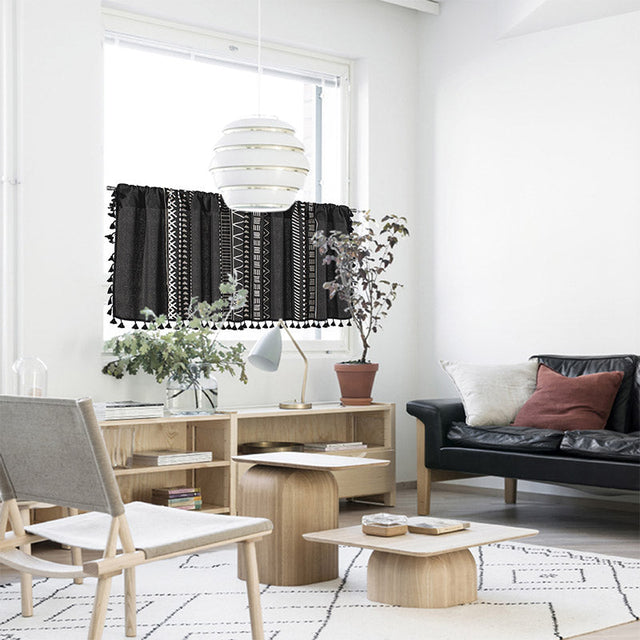 Black Pattern Tassel Tier Curtain