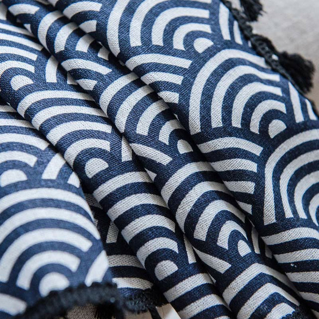 Fish Scale Semi Blockout Tassel Curtain in Navy Cotton