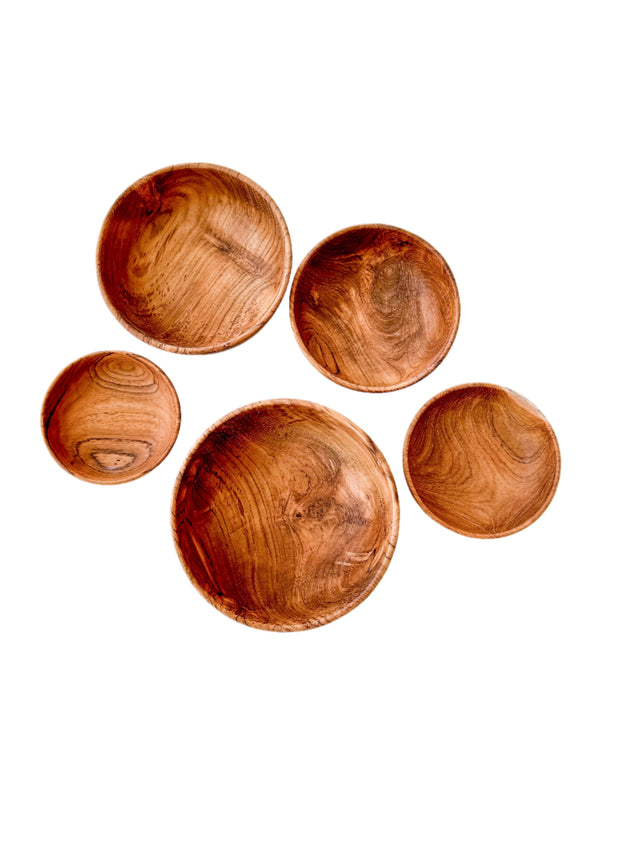 Handcrafted Teak Bowl Set – Nesting Design, 5 Piece